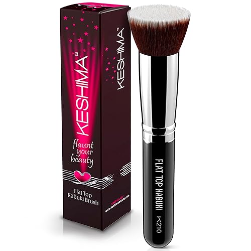 Flat Top Kabuki Foundation Brush By KESHIMA - Premium Makeup Brush for Liquid, Cream, and Powder - Buffing, Blending, and Face - 1.2" Top Diameter