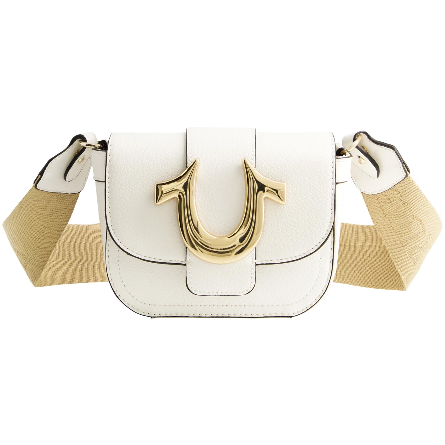 True Religion Women's Crossbody Bag, Mini Flap Adjustable Shoulder Purse Handbag with Horseshoe Logo, White