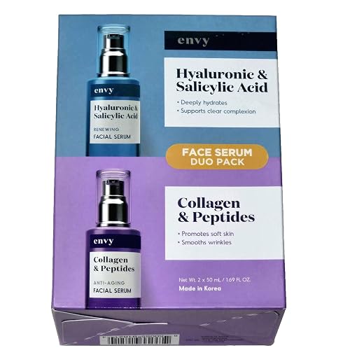 Envy Face Serum Duo Pack Hyaluronic & Salicylic Acid 1.69 fl oz and Collagen & Peptides 1.69 fl oz