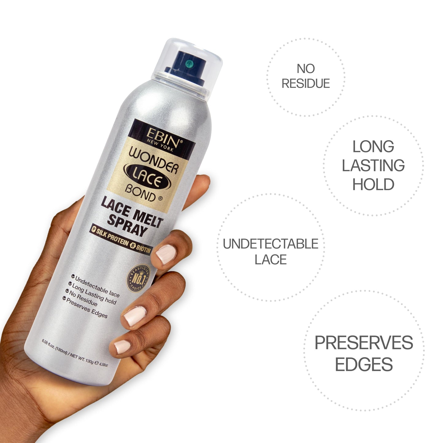 EBIN NEW YORK Wonder Lace Bond Lace Melt Aerosol Spray Silk Protein + Biotin | Extra Firm Hold Wig Adhesive Spray | Moisturizing Natural Finish | 2.7
