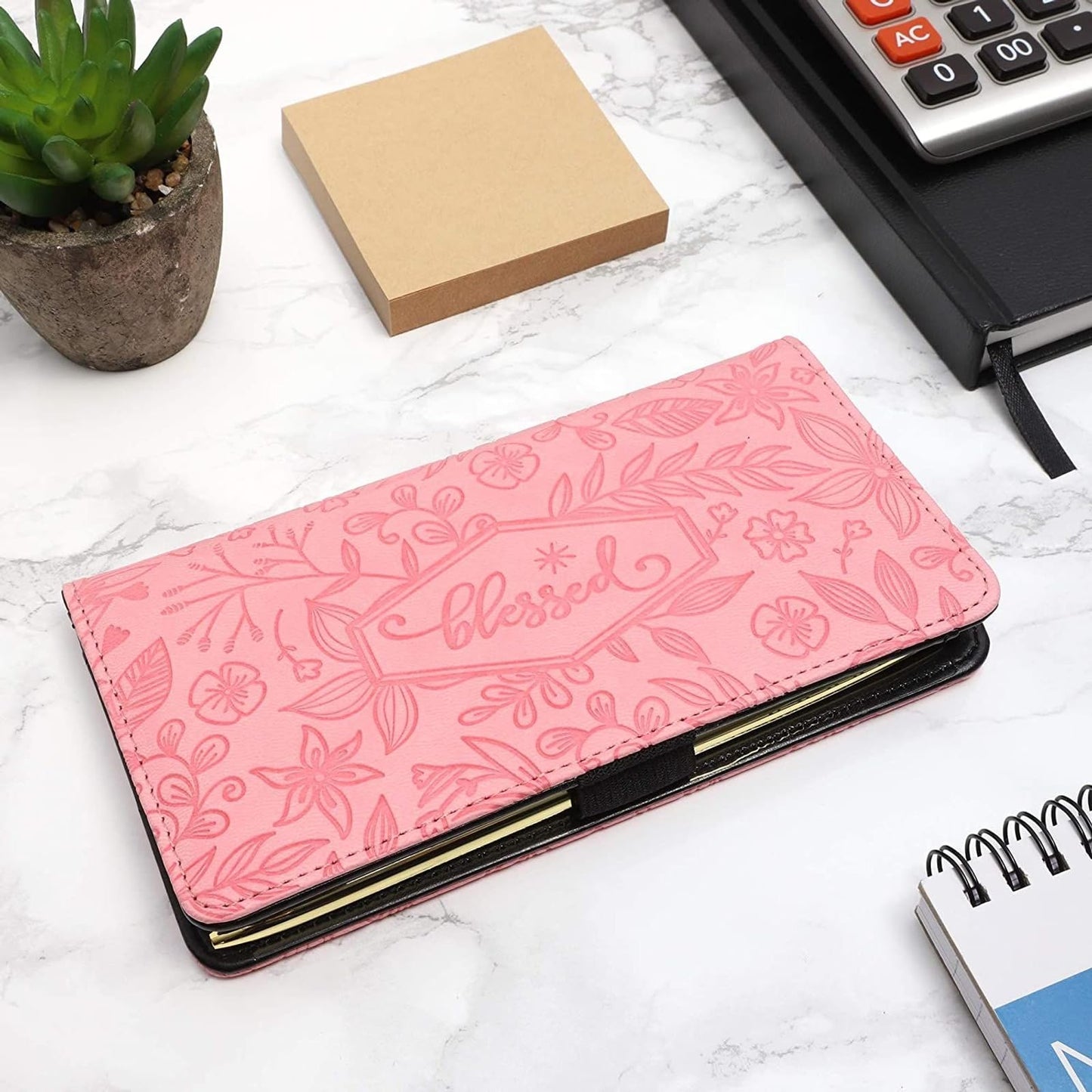 Juvale Floral Checkbook Cover for Women - Card Holder Wallet for Checks & Credit Cards, RFID Blocking (Pink) - Check Book Covers for Women