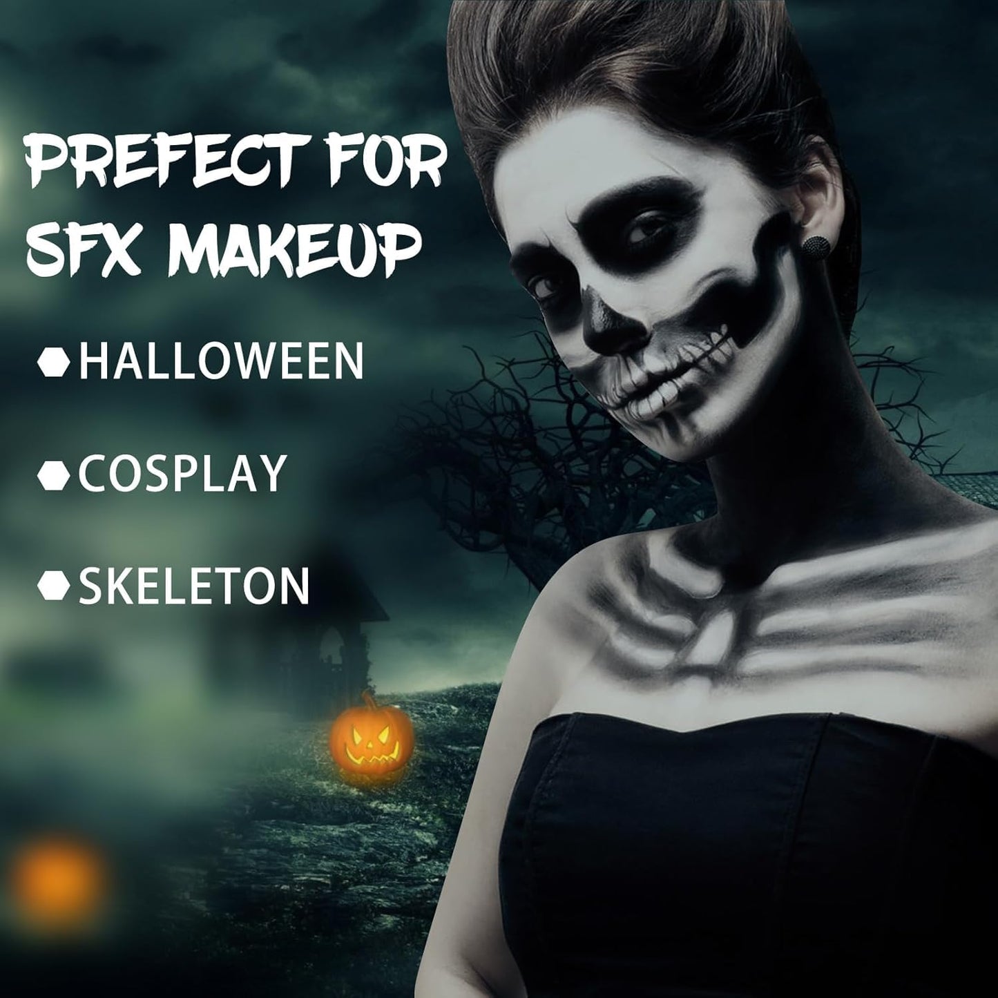 Halloween Face Body Paint, Clown White Makeup Tube, Washable for SFX Skull Joker Zombie Vampire Skeleton Goth Cosplay