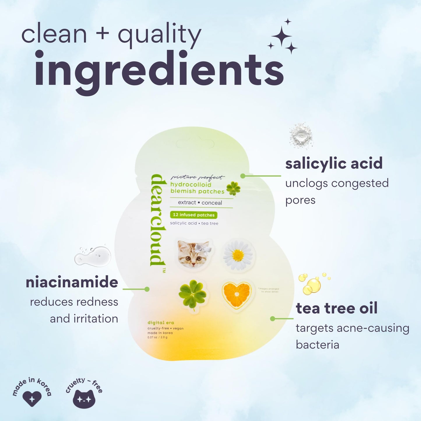 dearcloud Hydrocolloid Blemish Patches - 36 Count - Pimple Patches for Face, Acne Spot Treatment With Niacinamide & Salicylic Acid (Picture Perfect