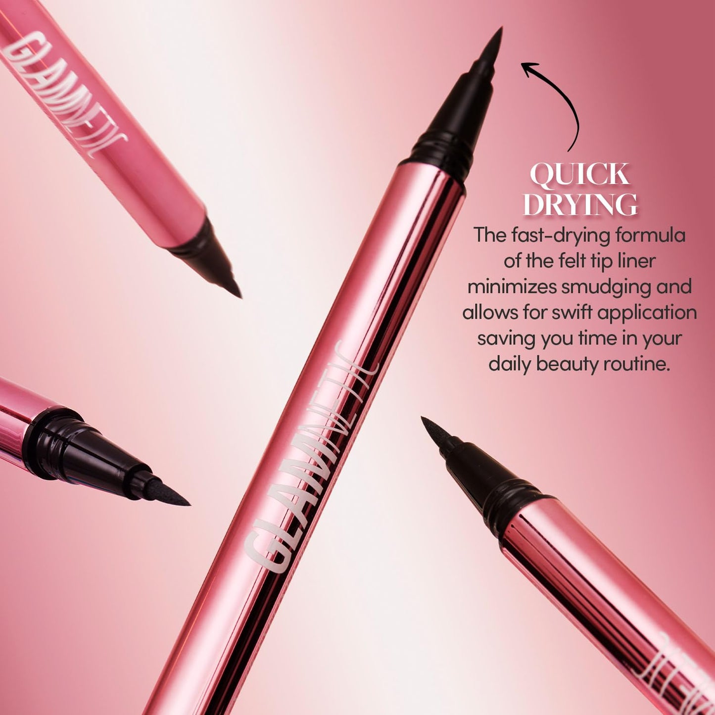 Glamnetic Felt Tip Magnetic Eyeliner Pen - Black 0.025 fl oz | Black Smudgeproof & Waterproof Eyeliner Pen, All-Day Hold for Magnetic Eyelashes