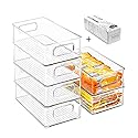 Stackable Refrigerator Organizer Bins, 6 Pack Clear Kitchen Organizer Container Bins with Handles and 20 PCS Plastic Bags for Pantry, Cabinets…