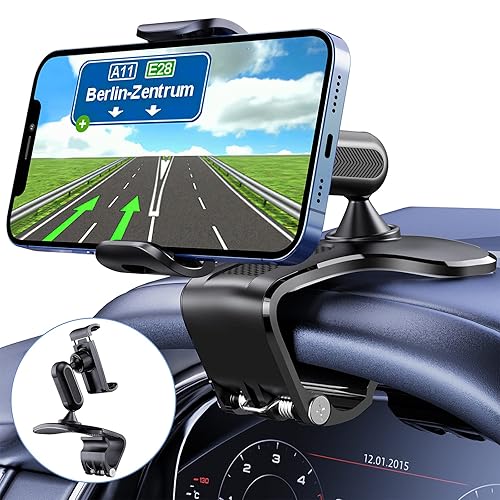 BANDICAL 360 Degree Rotation Dashboard Cell Phone Holder for Car Clip Mount Stand Suitable for 4 to 7 inch Smartphones (Black)