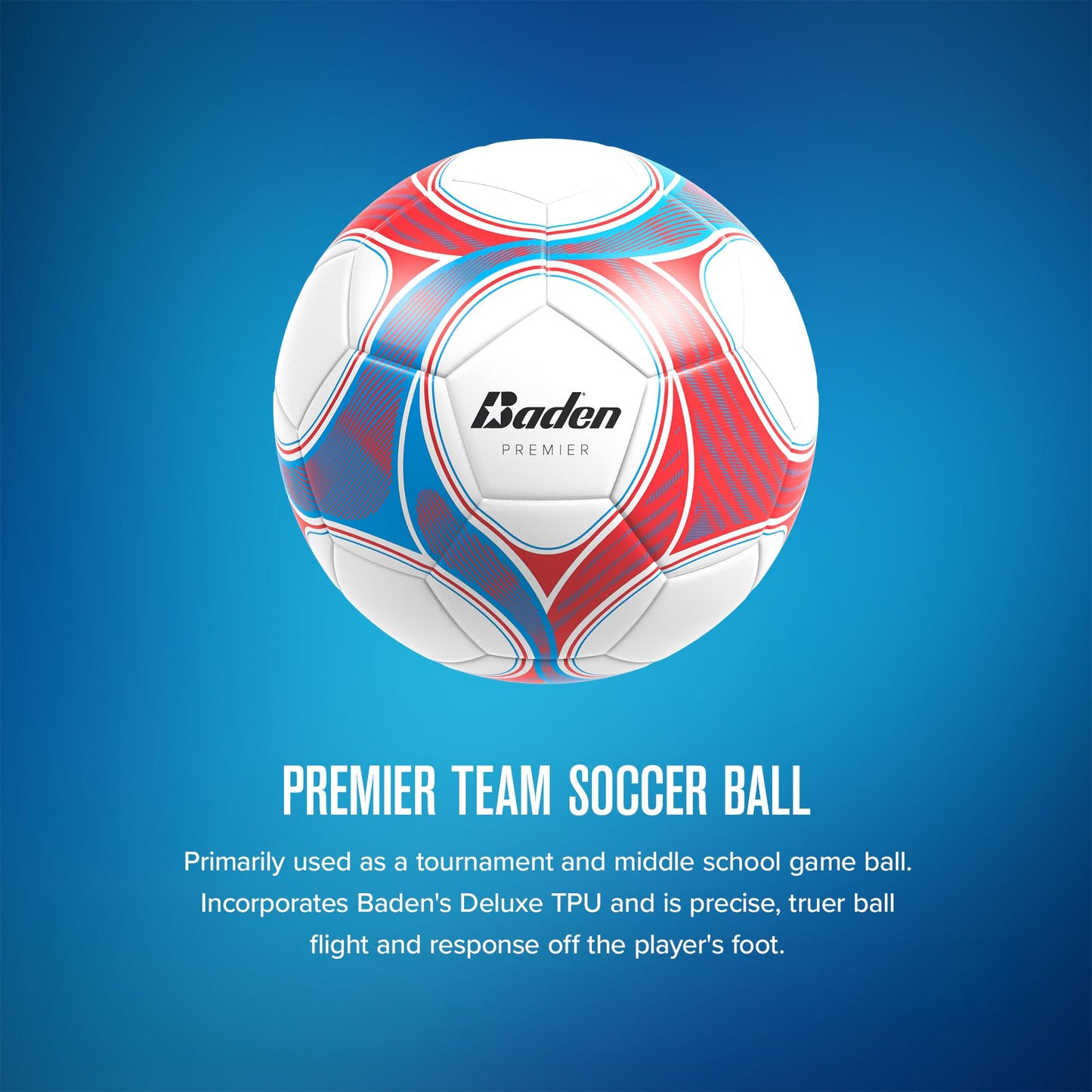Baden Premier Team Soccer Ball | High-Performance, Durable Construction for Training and Matches | White/Gray, Size 5