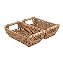 OIAHOMY Small Storage Baskets, Paper Rope Wicker Organizers with Wooden Handles, Baskets for Organizing, 2-Pack, Yellow