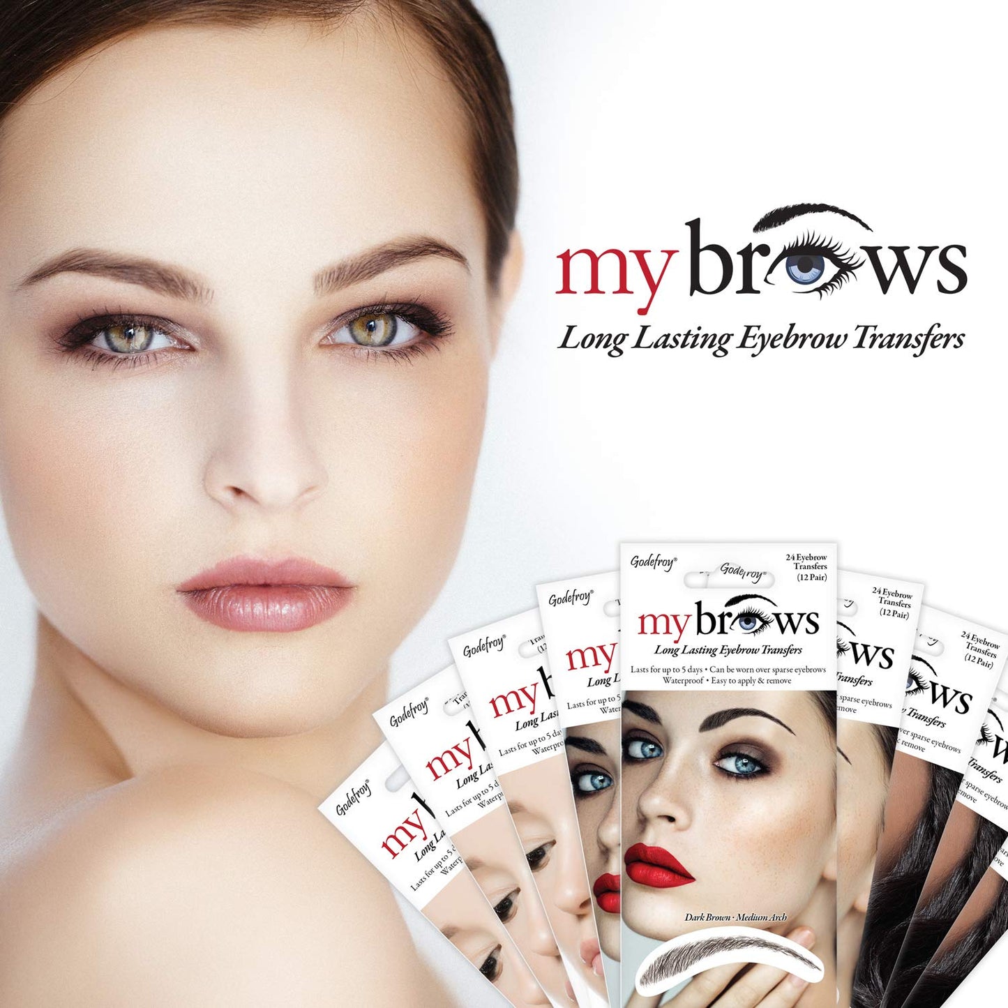 Godefroy MyBrows Long Lasting Eyebrow Transfers, Medium Arch, Natural Black, 12-Pairs of Brows
