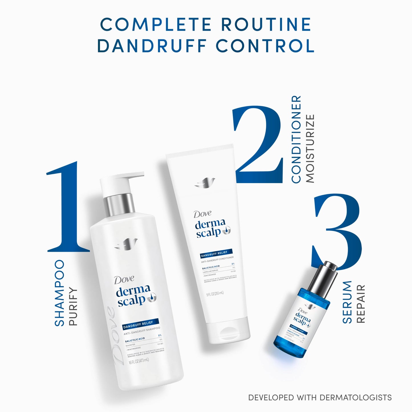 Dove Derma Scalp Dandruff Relief Shampoo 1 ct with Salicylic Acid, Sulfates and Niacinamide for Removing Flakes & Boosting Hair Resilience 16 fl oz