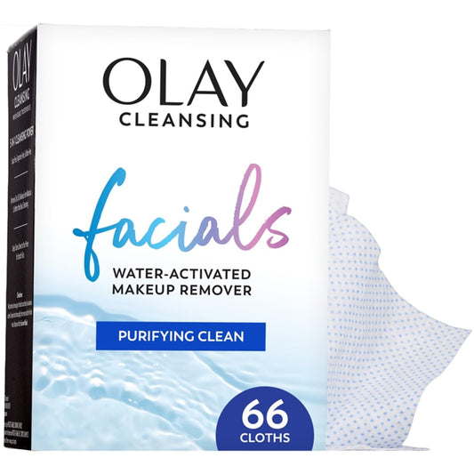 Olay Makeup Remover Wipes, Daily Facials Deep Clean Face Cleanser for Normal to Oily Skin, Alcohol & Fragrance Free, Soft Face Wash Towels, Travel