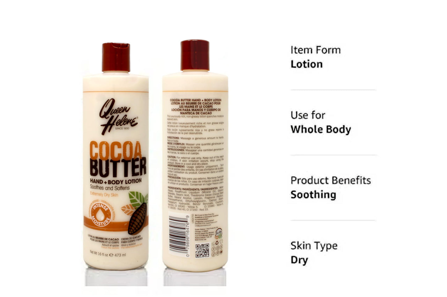 QUEEN HELENE Cocoa Butter Hand & Body Lotion 16 oz (Pack of 6)