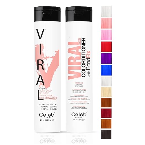Celeb Luxury Viral Duo Color Depositing Colorwash Shampoo & Conditioner Set + Bondfix Bond Rebuilder, Semi Permanent Hair Color, Vegan Hair Dye, Rose