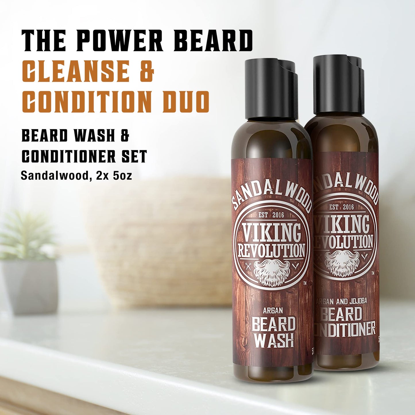 Viking Revolution Beard Wash & Beard Conditioner Set w/Argan & Jojoba Oils - Softens & Strengthens - Natural Beard Shampoo w/Beard Oil Sandalwood Beauty and Personal Care Viking Revolution