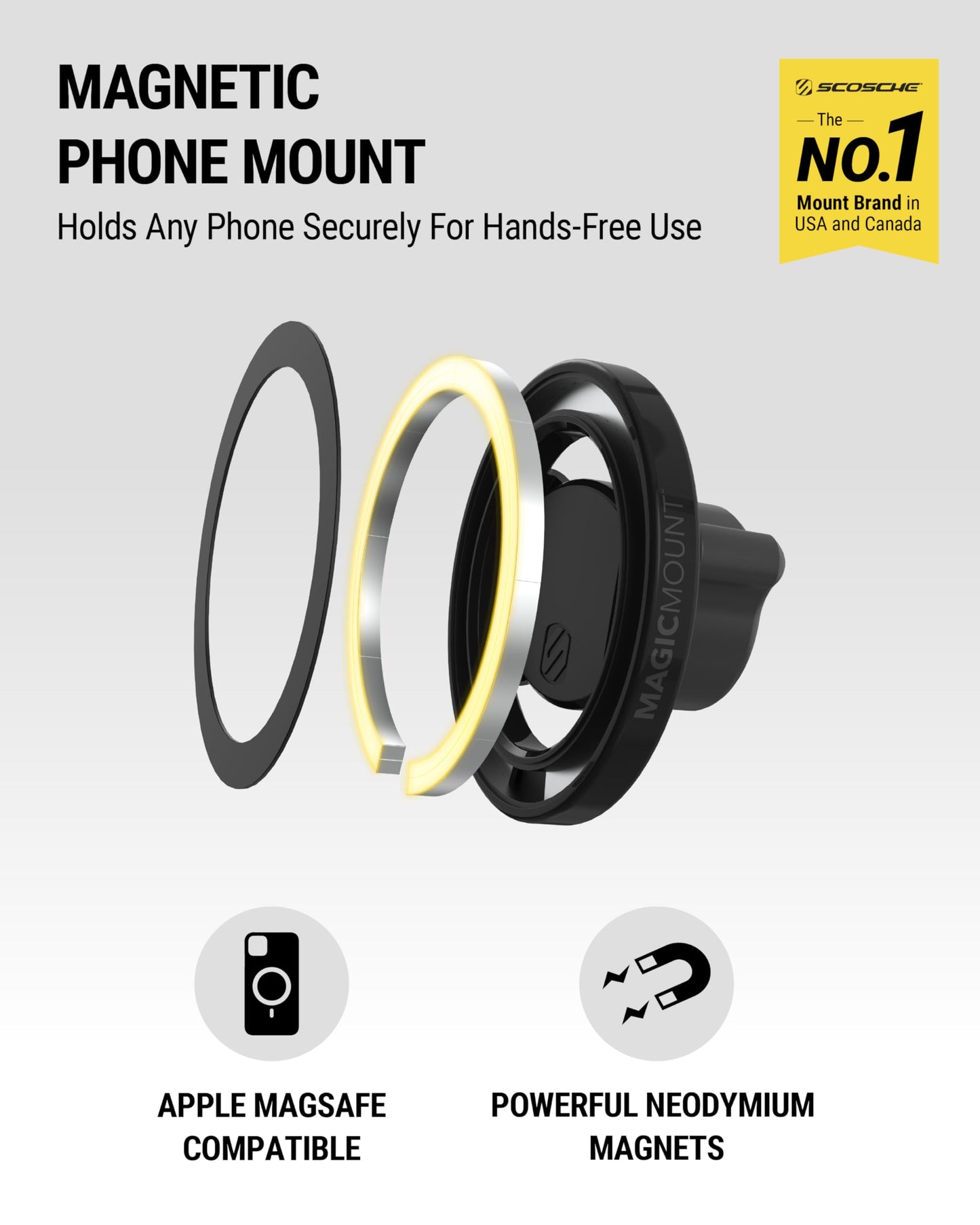 Scosche SMS1ODVR-1 MagicMount 5-in-1 MagSafe Phone Mount for Car Vent, Dashboard and Back of Display for Floating Screens, Hands Free Magnetic Cell…