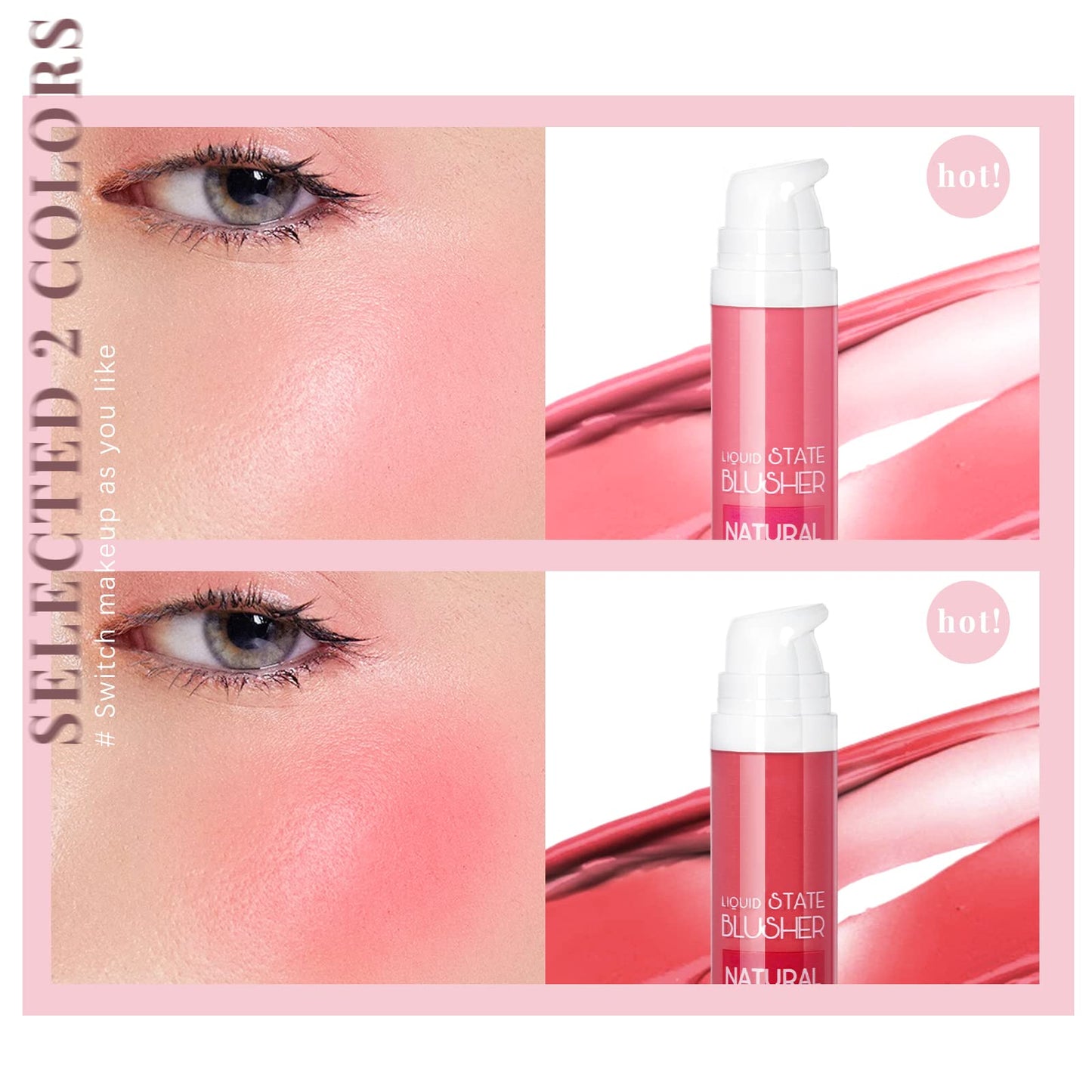 HOSAILY 2 Colors Liquid Blush Lightweight Cream Blush Makeup Waterproof and Long Lasting Natural Gel Cream Liquid Blush for Cheek (#03, 04)