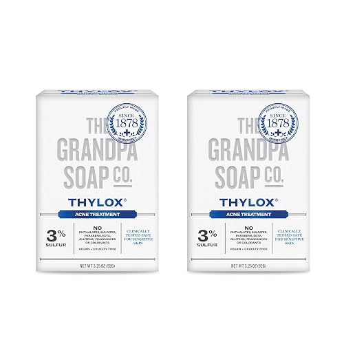 The Grandpa Soap Co. Thylox Acne Treatment Bar Soap - With 3% Natural Sulfur - Prevents and Eliminates breakouts - For Acne Prone Skin - Safe