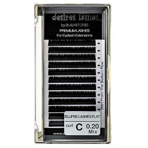 DESIRES LASHES By EMILYSTORES Ellipse Eyelashes 0.20mm Thickness C Curl Length Mixed 8-14mm Flat Lashes Extensions Individual Volume So-Soft