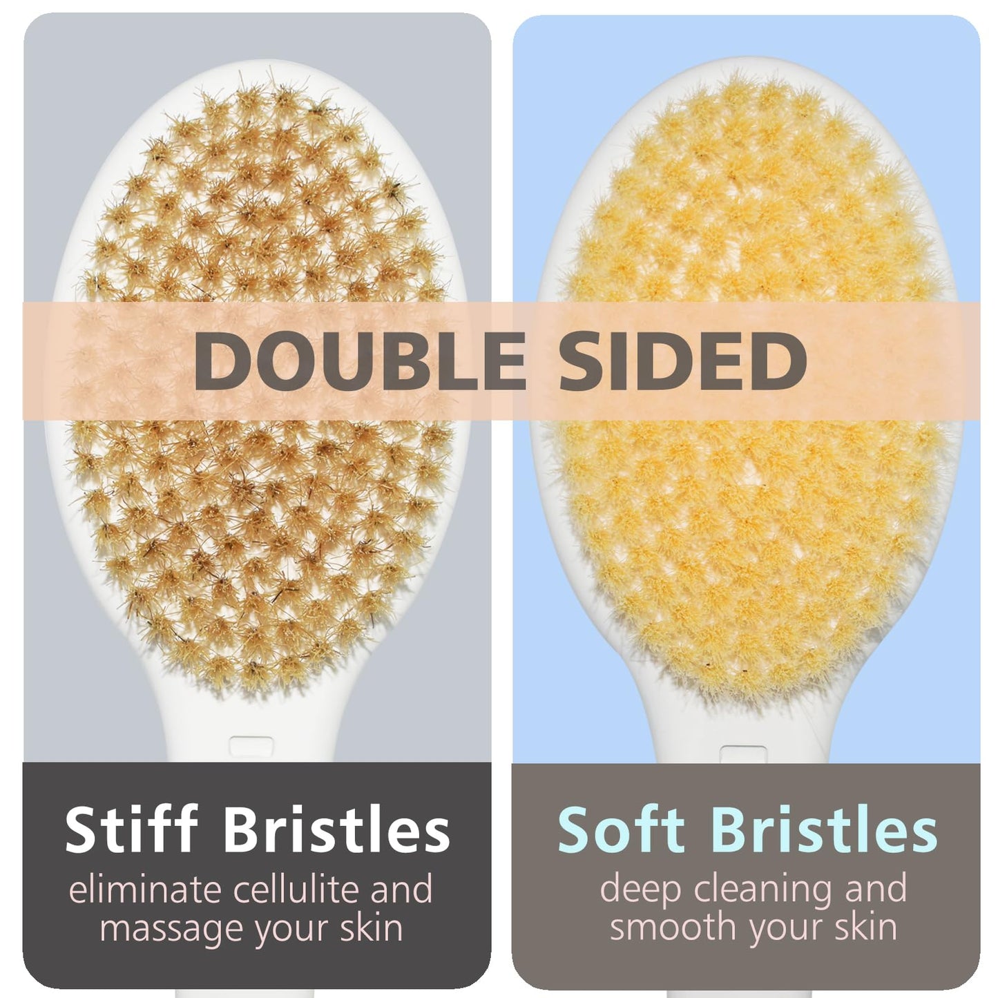 Shower Brush with Soft and Stiff Bristles, 20.5" Extended Long Handle Back Scrubber Dual-Side Bath Brush Body Exfoliator for Wet or Dry Brushing