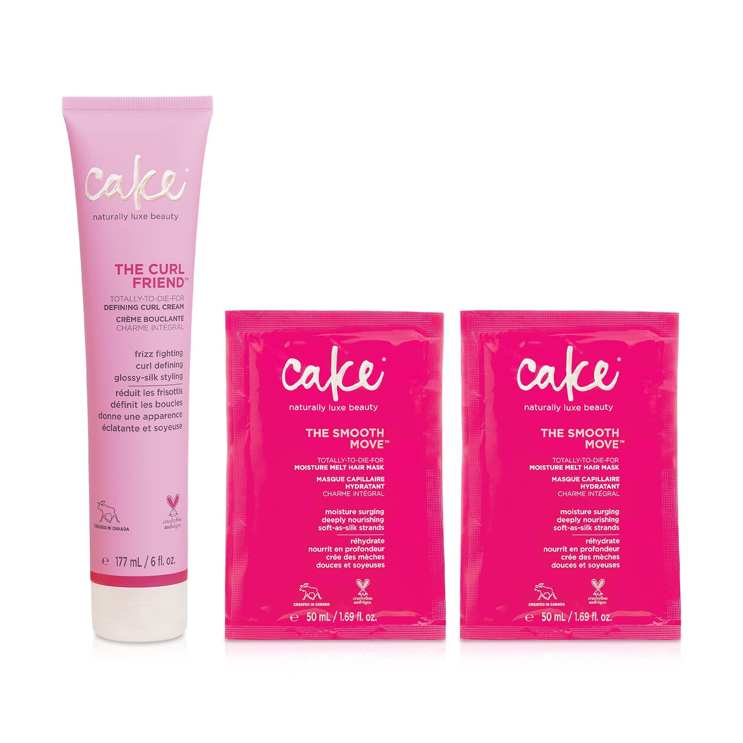 Cake Beauty Curl Friend Defining Curl Cream & Hydrating Smooth Move Mask Set - Avocado Oil & Shea Butter Curly Hair Product - Anti Frizz Heat