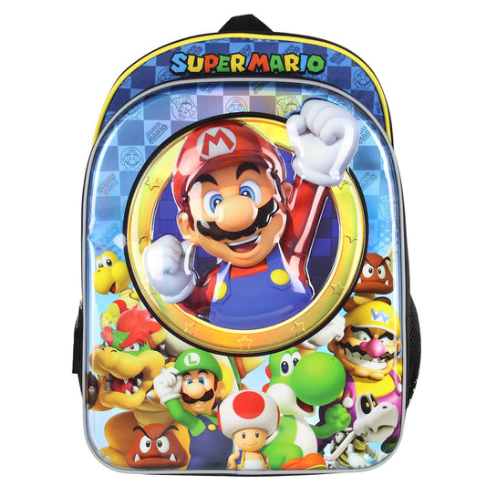 Bioworld Nintendo Super Mario Bros All Over Character Molded Iridescent 16" Backpack