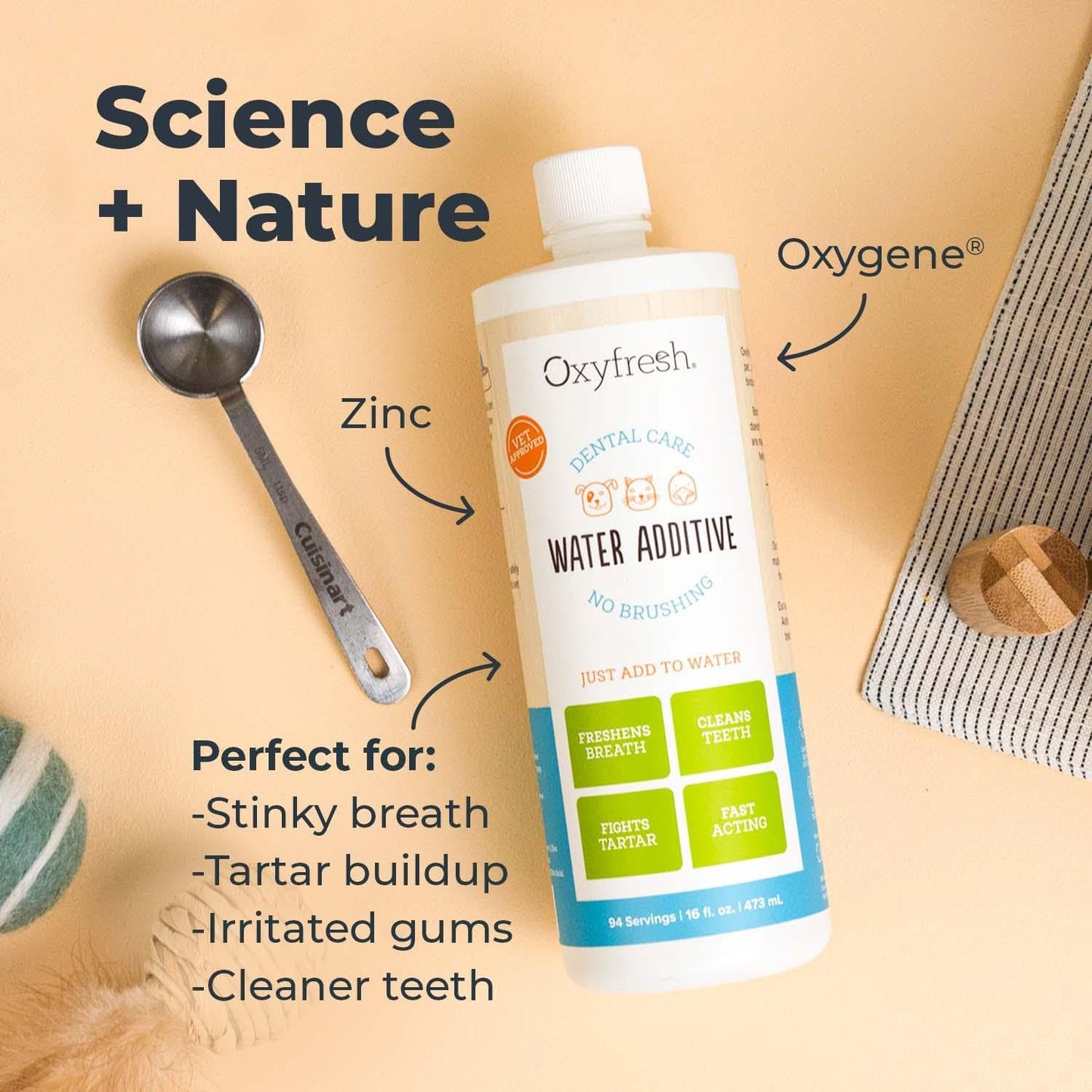 Oxyfresh Pet Dental Water Additive – Eliminates Bad Breath, Fights Plaque & Tartar – Vet Recommended for Dogs & Cats, 16 oz