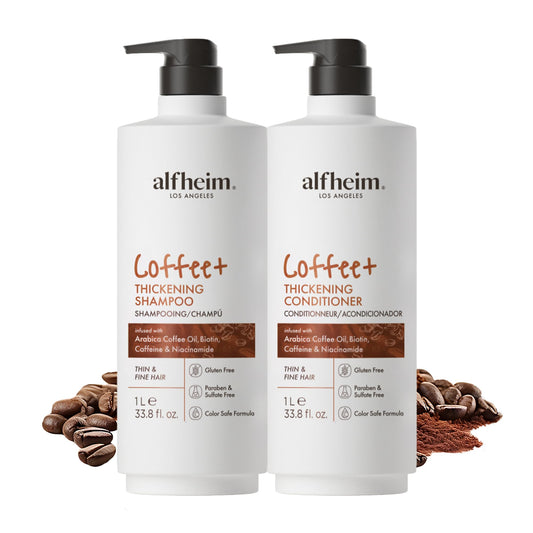 ALFHEIM Coffee+ Thickening Shampoo & Conditioner Set for Fine, Thin & Weak Hair with Caffeine, Biotin & Arabica Coffee Oil - Strengthening