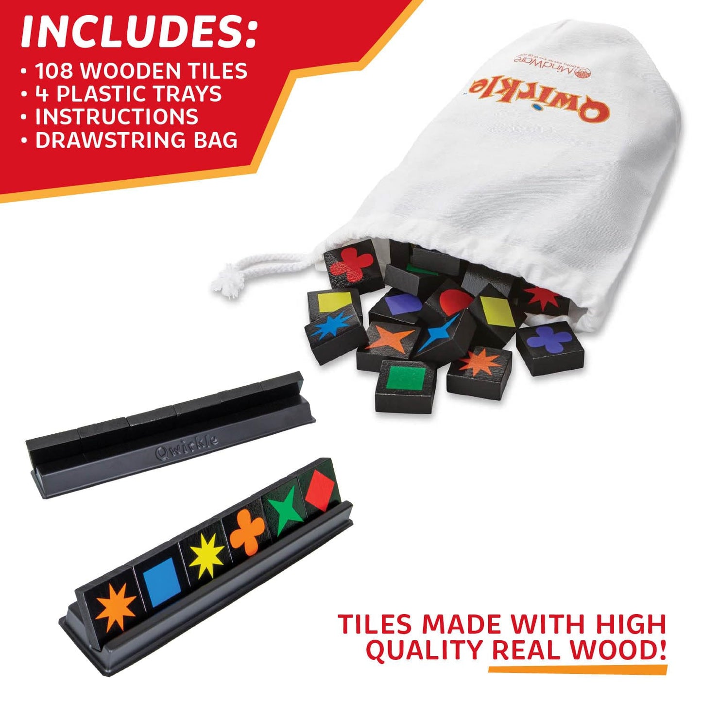 Qwirkle Board Game - Strategy Game for 2-4 Players Ages 6+ - Deluxe with Trays