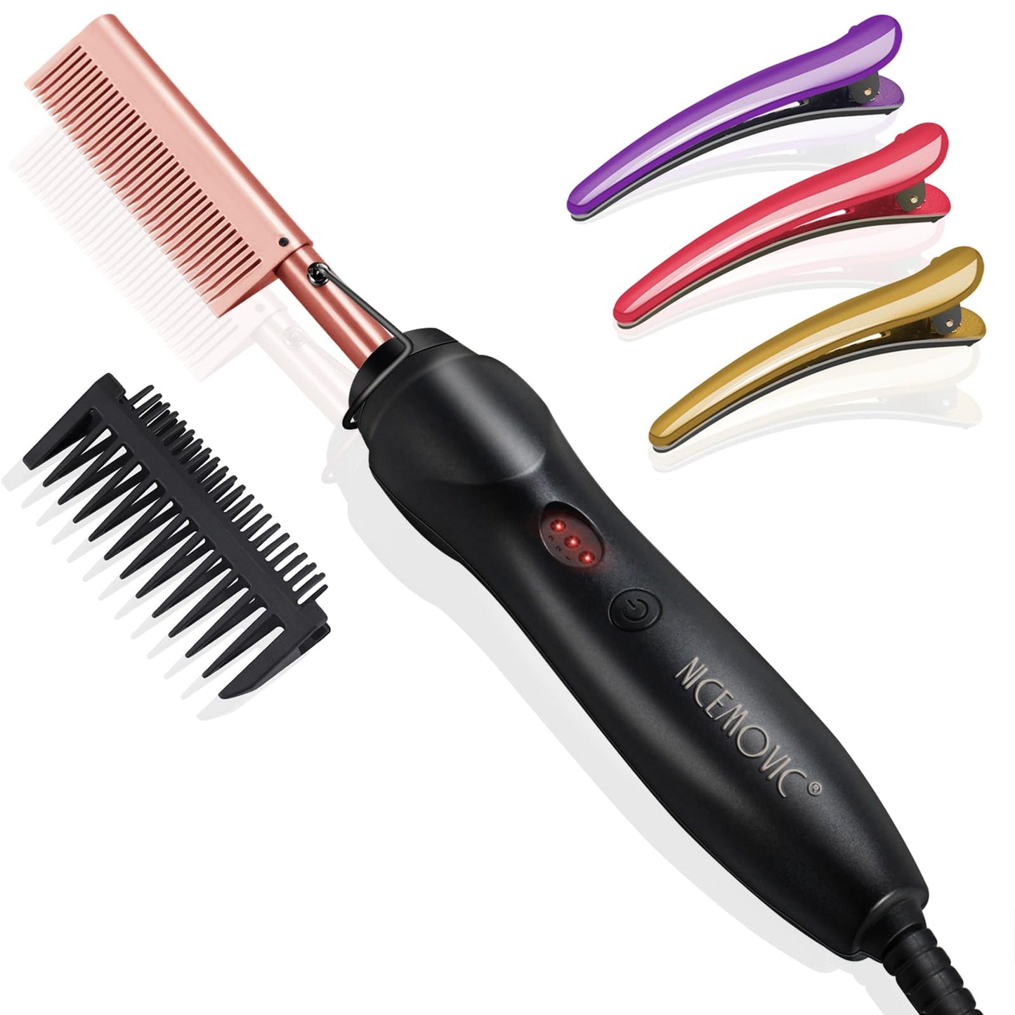 NICEMOVIC Ceramic Heating Hair Straightener Comb - Hot Pressing Brush for Natural Black Hair, Beard Wigs, and Curling (Rose Gold) Beauty and Personal Care NICEMOVIC Default Title