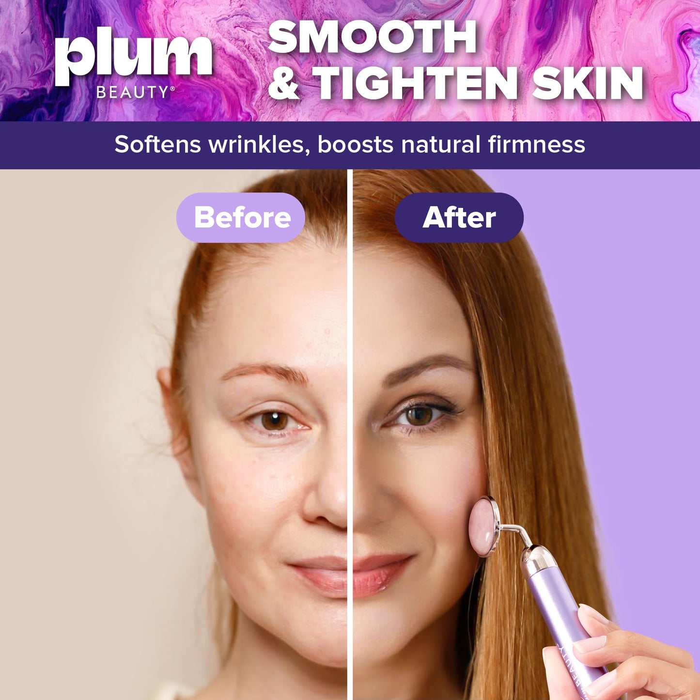 Plum Beauty Rose Quartz Face Massager Tool - Electric Face Roller for Skin