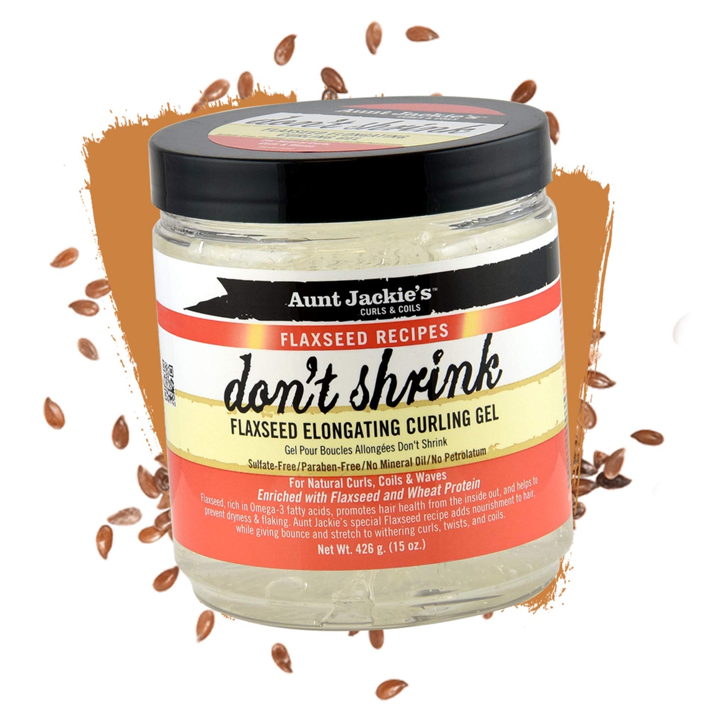 Aunt Jackie's Flaxseed Recipes Don't Shrink Elongating Hair Curling Gel for Natural Curls, Coils and Waves, Helps Prevent Dryness and Flaking, 18 oz