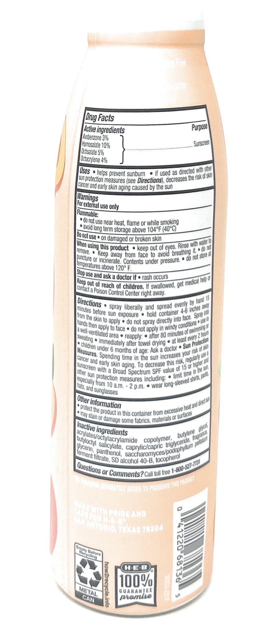 H-E-B Peach Bellini Scented Sunscreen Spray - SPF 50-5.5oz bottle
