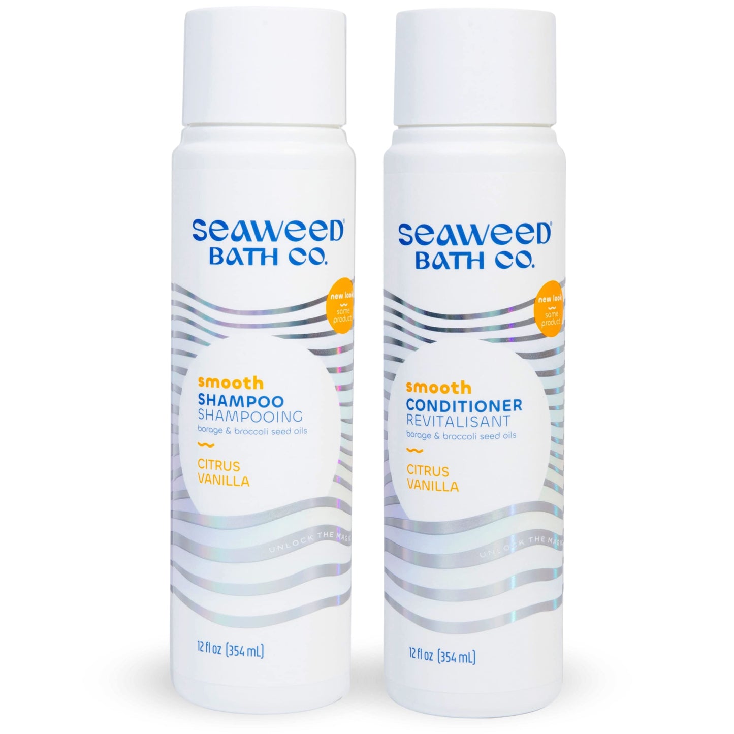 Seaweed Bath Co. Smooth Shampoo and Conditioner Set - Citrus Vanilla - Hydrate With Aloe, Borage Oil, and Broccoli Seed Oil for Sleek, Shiny Hair - 12