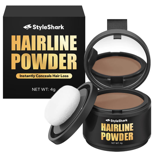 StyleShark Hairline Powder - Stain-Proof Root Touch Up and Thinning Hair Cover for Women and Men (Light Brown)