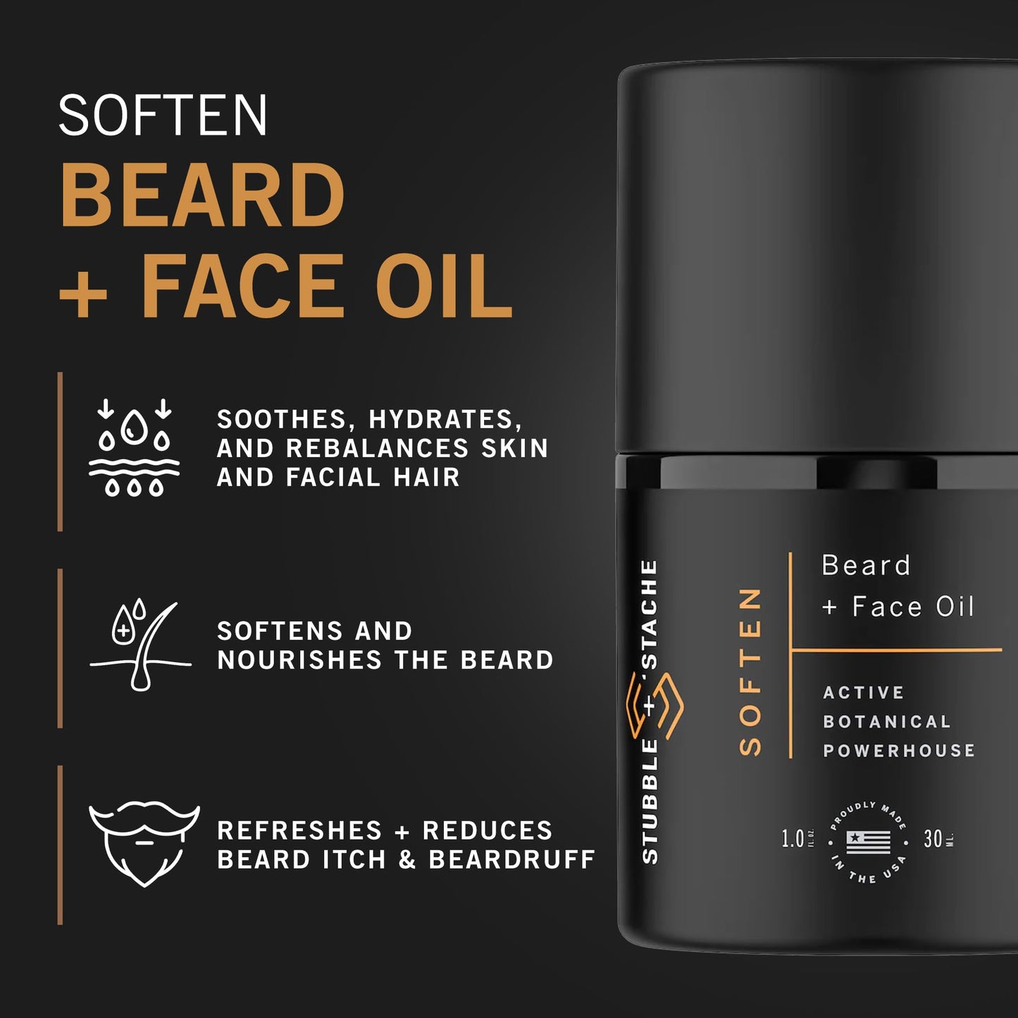 stubble & stache Hydrating Beard Oil for Men - Dual-Use Face & Beard Moisturizer & Conditioner with Baobab, Jojoba & Argan - Softens Hair, Stops Itch