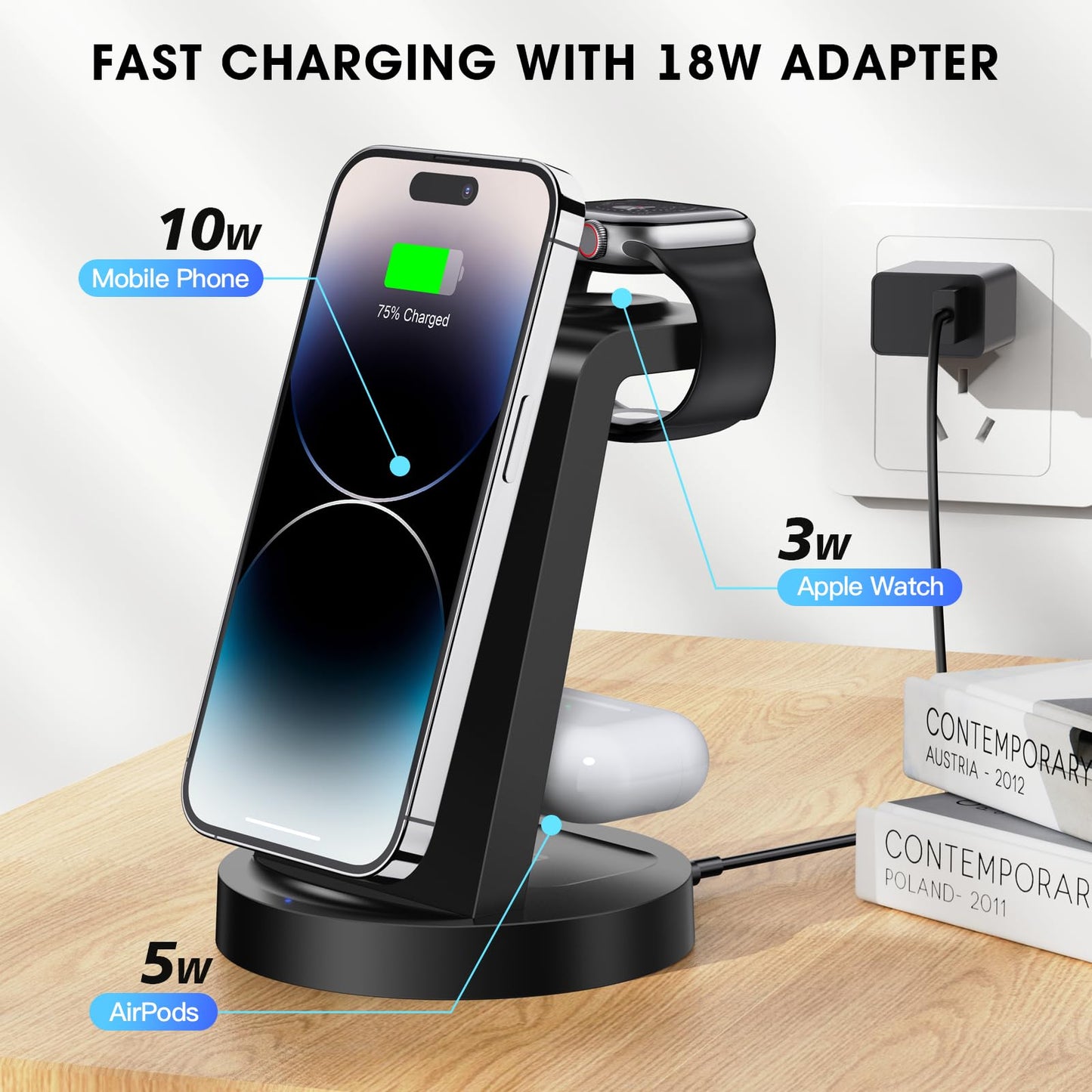 3-in-1 Wireless Charging Station for iPhone 16–11 Pro Max, Apple Watch & AirPods 4/3/Pro – Fast & Convenient Charging