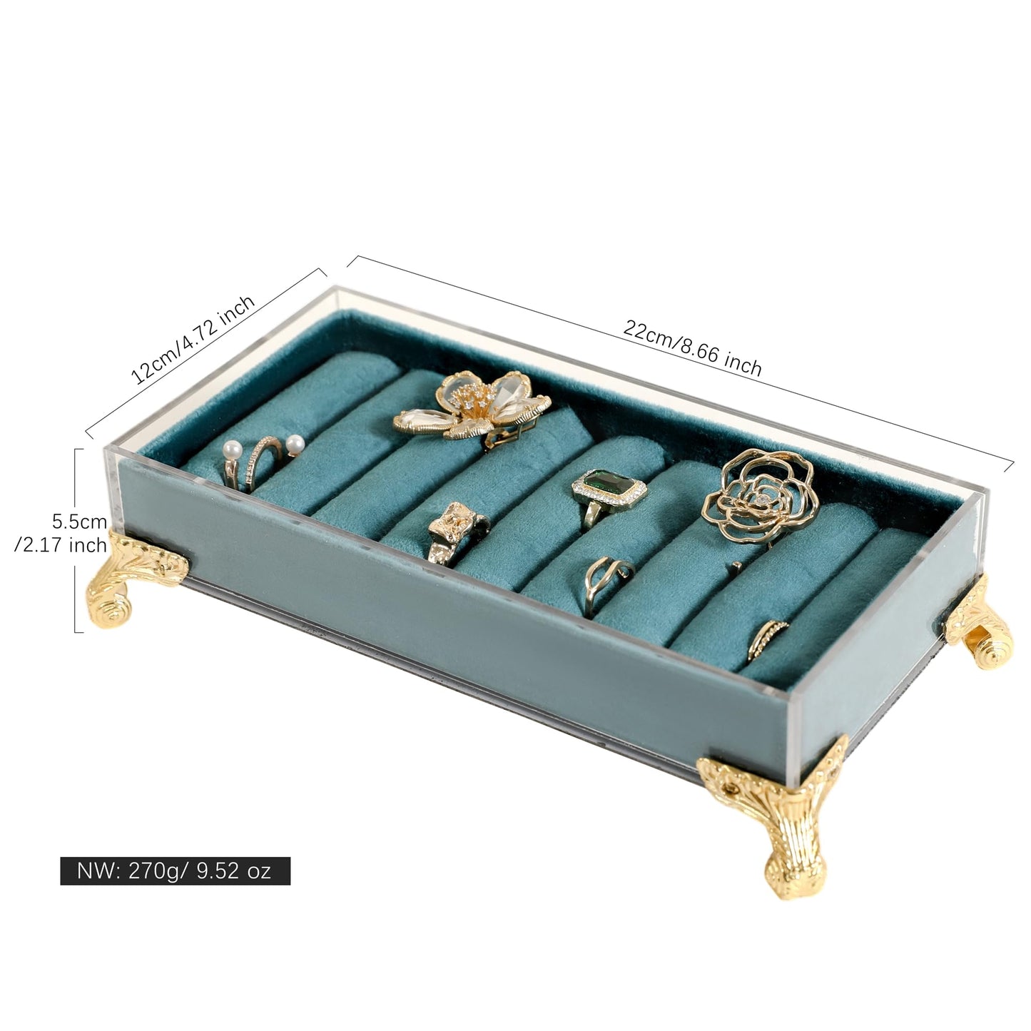 GemeShou velvet slots Ring holder for jewelry organizer, Blue earring ring display stand for selling, felt ring jewelry holder tray showcase【Velvet…