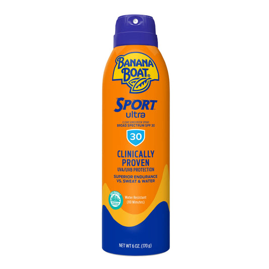 Banana Boat Sport Ultra SPF 30 Sunscreen Spray, 6oz | Banana Boat Sunscreen SPF 30, Water Resistant, Oxybenzone Free, Clear Sunblock Spray, 6oz