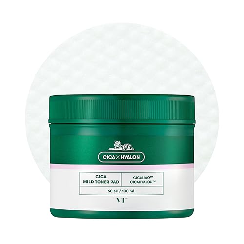 VT COSMETICS CICA Mild Toner Pad (60 Pads) - Exfoliating, Hydrating, Soothing, pH Balancing With BHA, Centella Asiatica Extract, Hyaluronic Acids