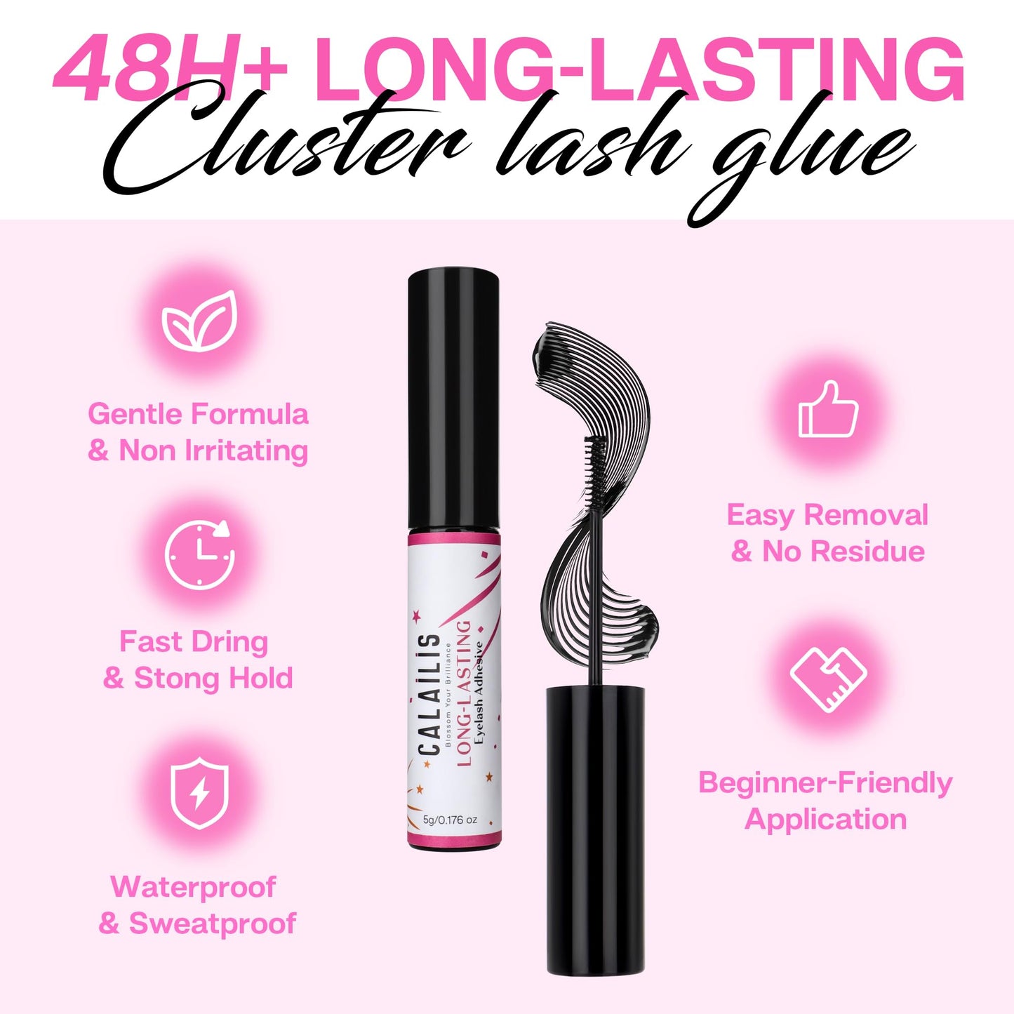 CALAILIS Lash Glue, Super Strong Hold Cluster Lash Extension Glue, Waterproof, Fast Drying