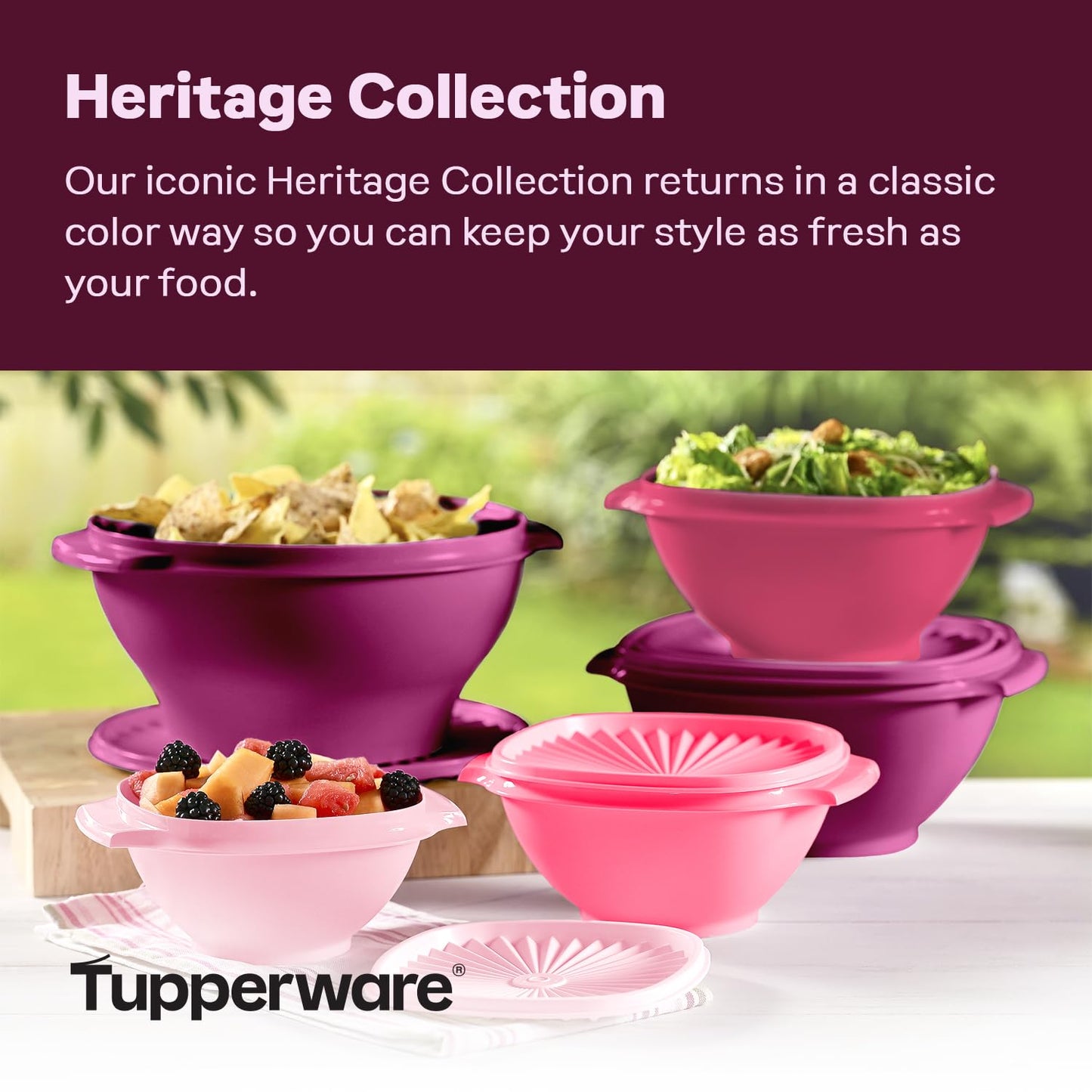 Tupperware Heritage Collection, New 10 Piece Food Storage Container Set in Vintage Pink, Dishwasher Safe and BPA Free (5 Bowls, 5 Lids)
