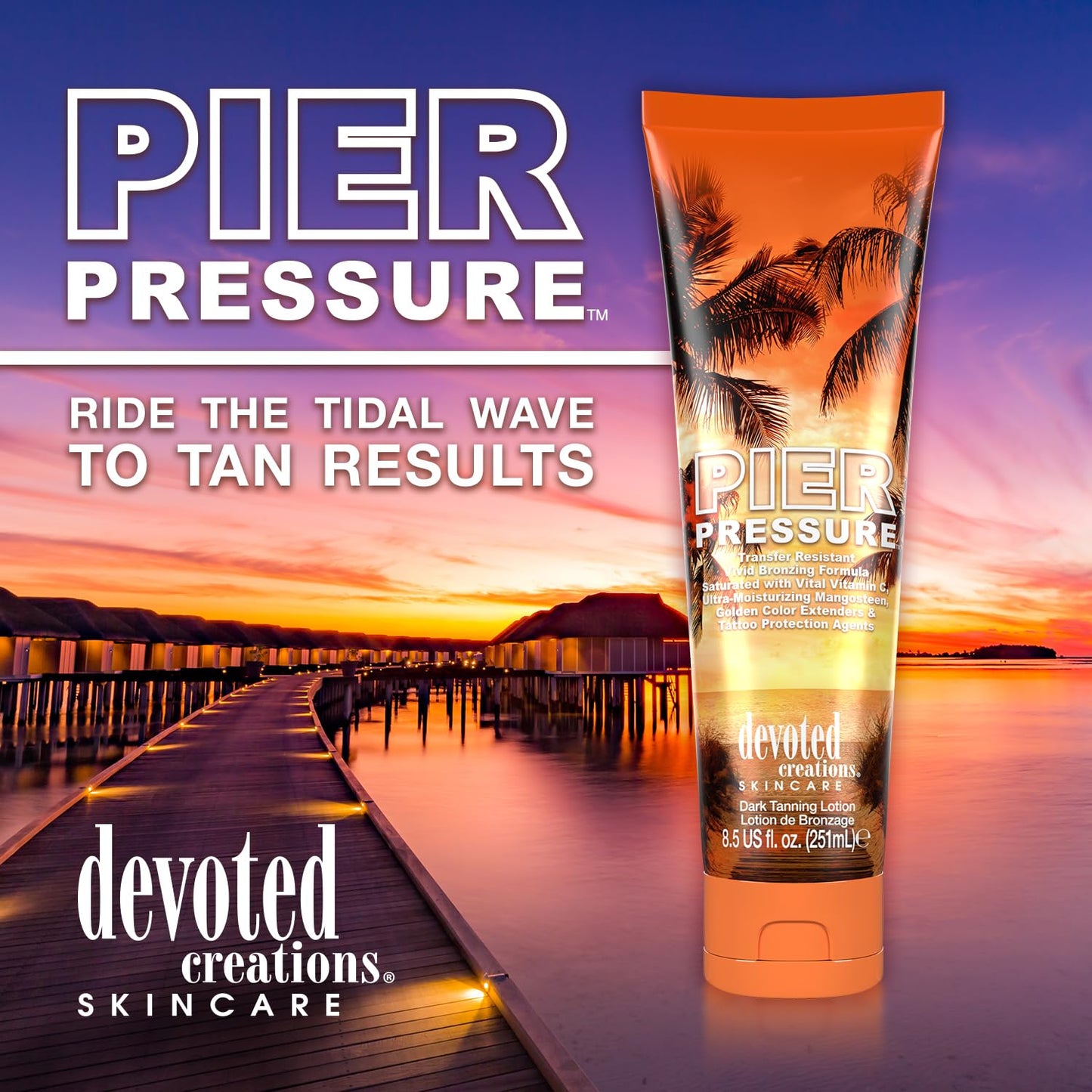 Devoted Creations Pier Pressure | Transfer Resistant Vivid Bronzing Ultra-Moisturizing Dark Tanning Lotion