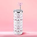 Juicy Couture Glam Slip 24oz Stainless Steel Hydration Tumbler with Straw Topper, Pink Doodle Bows