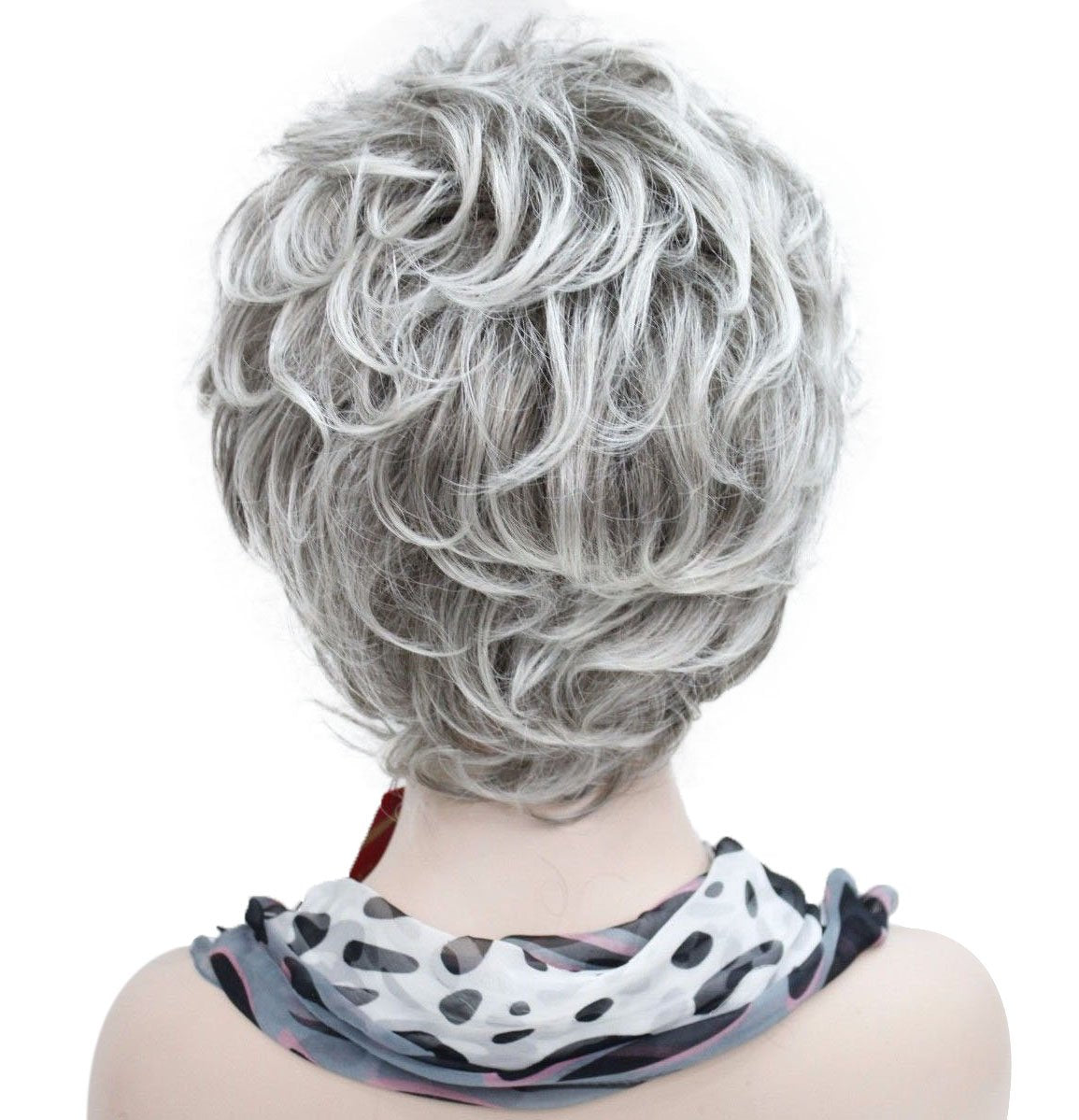 Lydell Women's Short Curly Wavy Wig Light Gray with Dark Root Synthetic Hair Full Wig 6 inches