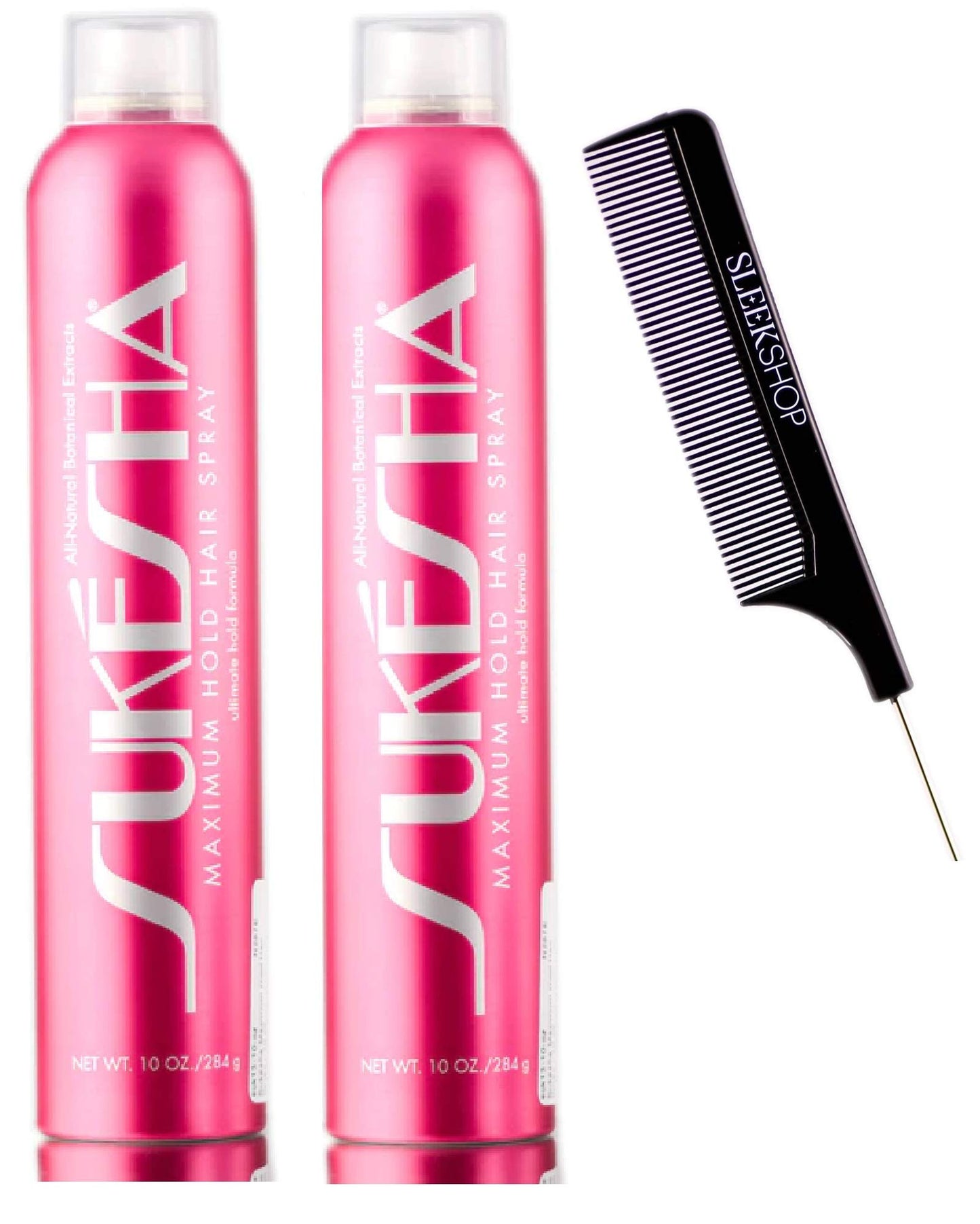 Sukesha Maximum Hold Hair Spray, ultimate hold aerosol formula (with Sleek Steel Pin Tail Comb) (10 oz / 284 gram - pack of 2)