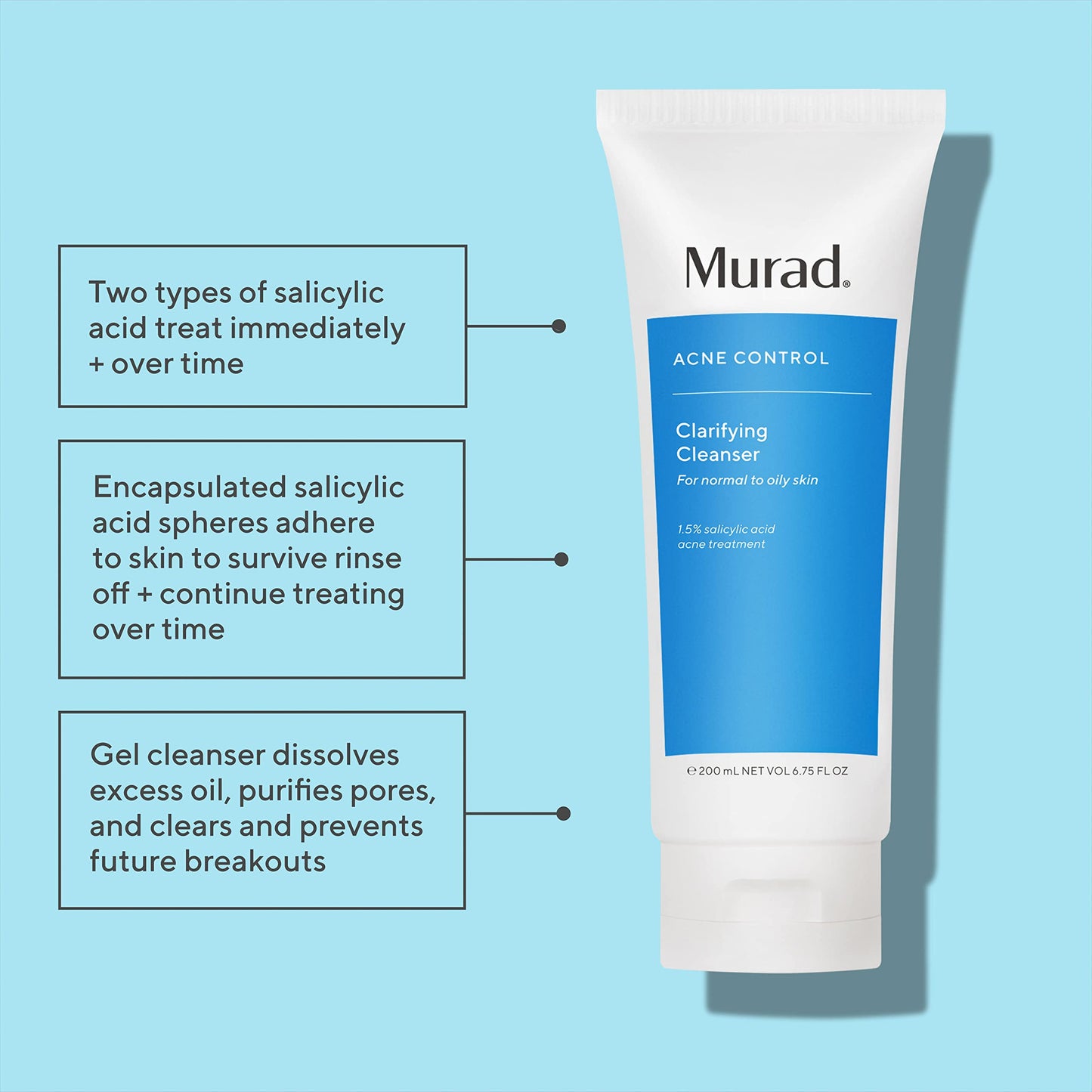 Murad Acne Control Clarifying Cleanser - Salicylic Acid & Green Tea Formula for Acne, Deep Pore Cleansing, Oil Control & Breakout Prevention