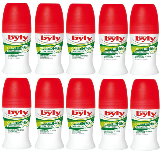Byly Deo Deodorant Roll-on Organic Extra Fresh 50ml Pack of 10 Beauty and Personal Care BYLY