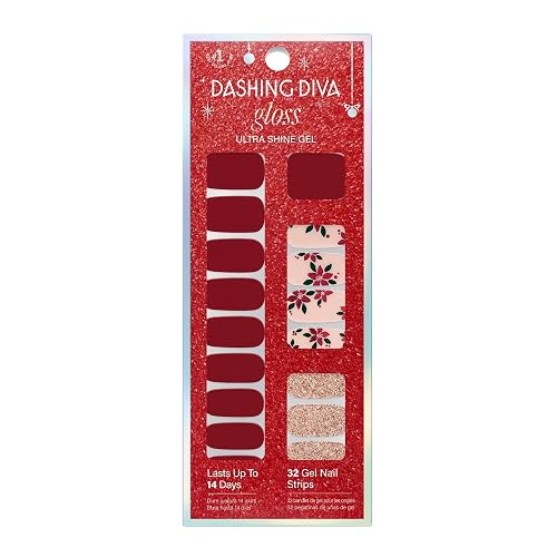 Dashing Diva Gloss Nail Strips - Poinsettia Princess - UV Free, Chip Resistant, Long Lasting Gel Nail Stickers - 3-Piece Manicure Set - Contains 32 Beauty & Personal Care Dashing Diva