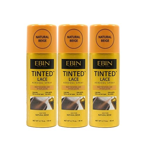EBIN NEW YORK Tinted Lace Aerosol Spray 3pack - Natural Beige 2.7 Oz/ 80 mL | Quick Dry, Water-Resistant, No Residue, Even Spray, Matching Skin Tone