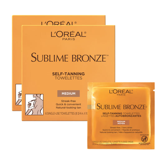 L'Oreal Paris Sublime Bronze Self Tanning Towelettes, Streak-Free, Natural Looking Tan, 6 ct
